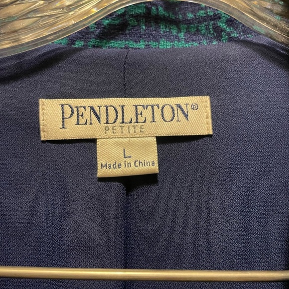 Pendleton Petite Linen Blend Blazer Teal Royal Blue Crepe Abstract Size L - Picture 3 of 6